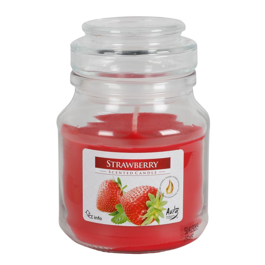 Duftkerze im Glas mit Aromadeckel 120g Erdbeere
