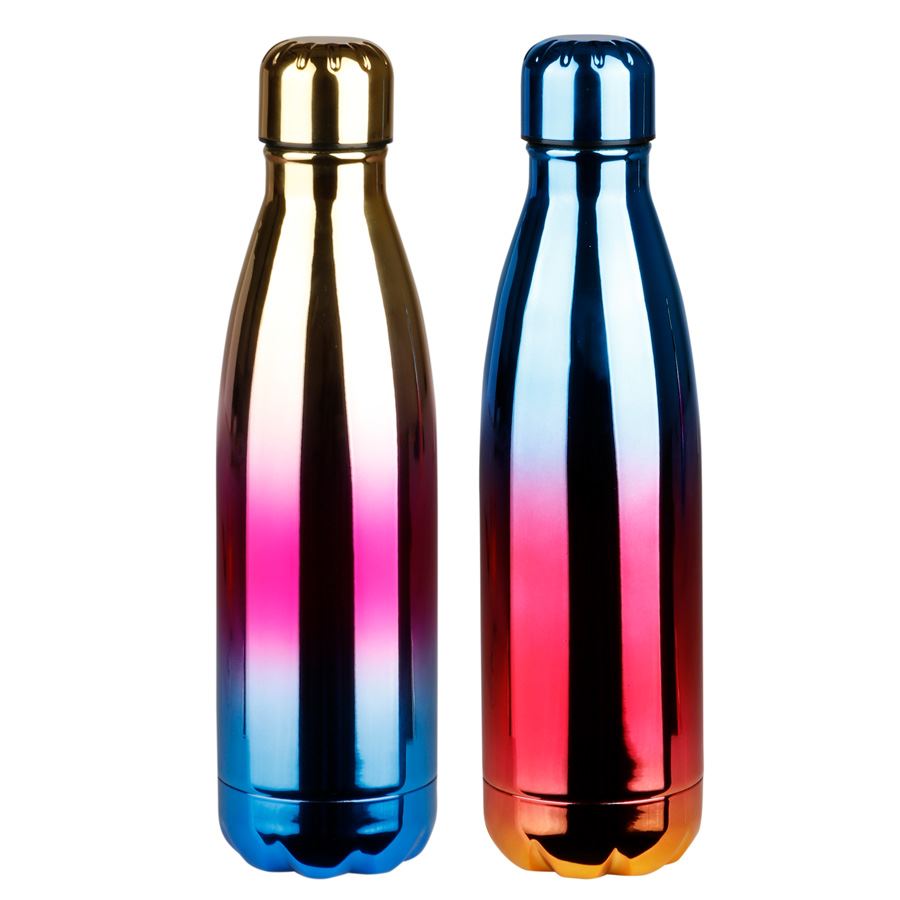 Edelstahl Isolierflasche mit Farbverlauf Gold/Pink/Blau glänzend 500ml
