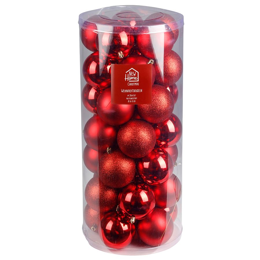 Weihnachtsbaumkugeln aus Kunststoff 8cm 35er-Set Rot