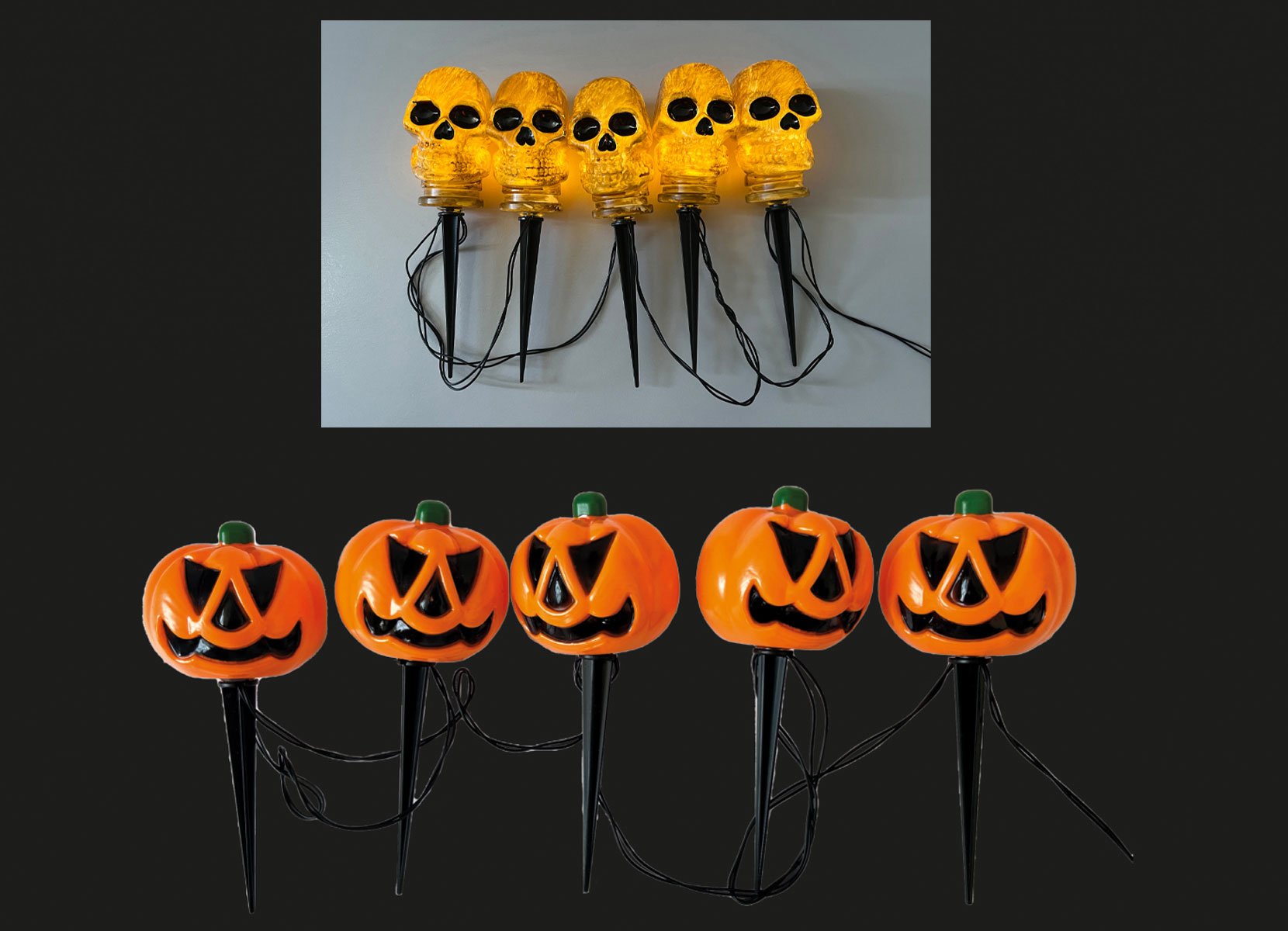 Halloween LED-Gartenstecker mit Timer 5 LEDs Warmweiß