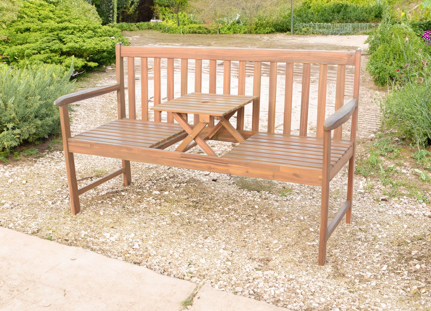 Gartenbank mit integriertem Tisch aus Akazienholz 150x90x60cm