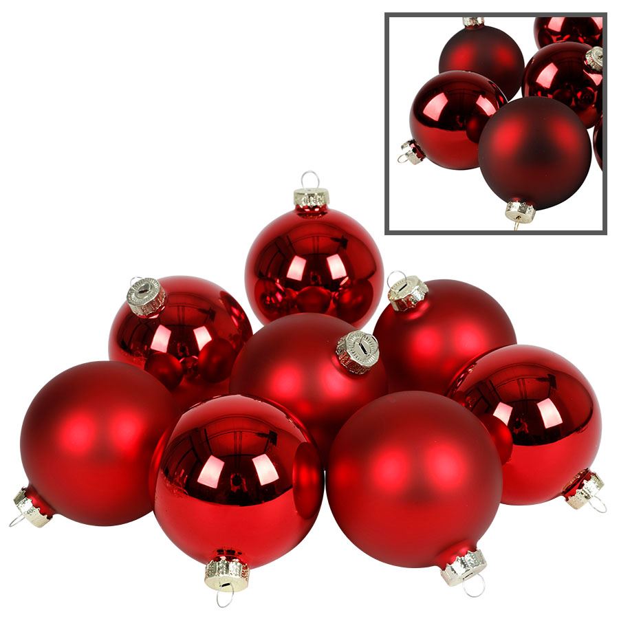 Weihnachtsbaumkugeln aus Glas 8er-Set 8cm Burgund/Rot