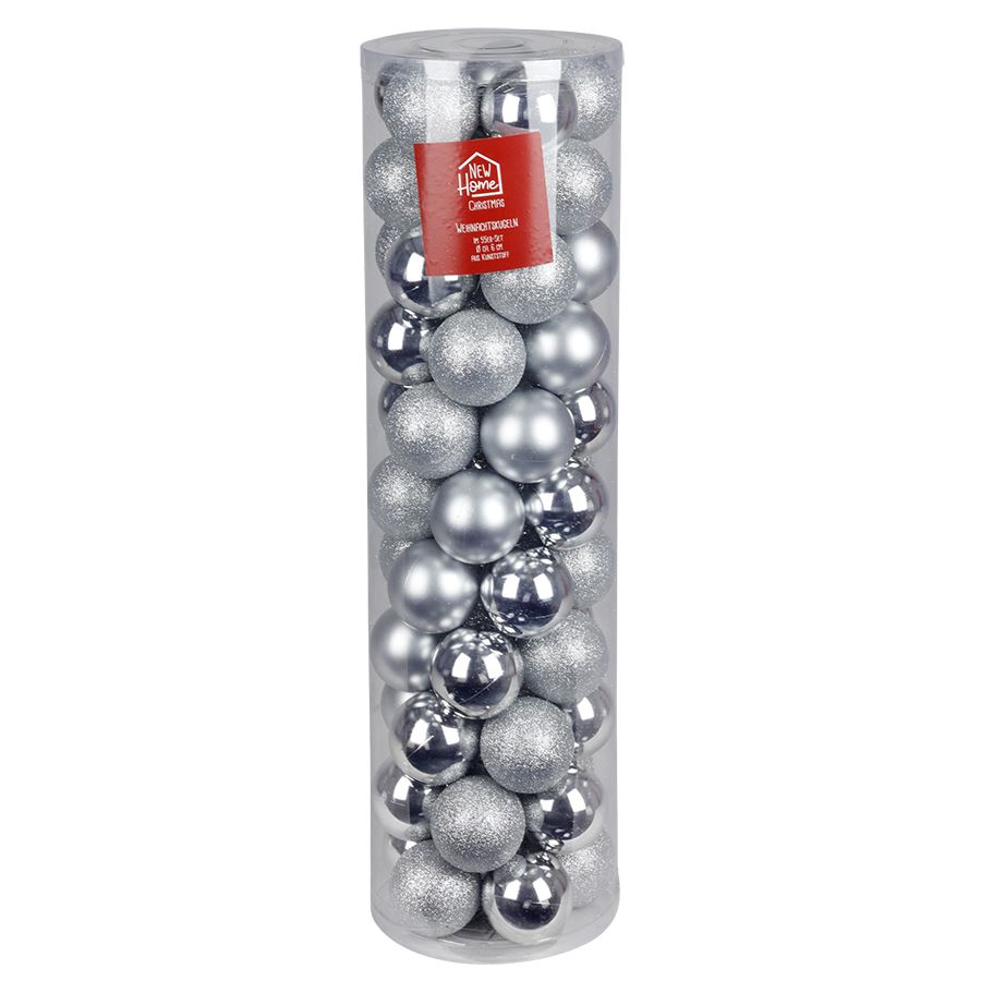 Weihnachtsbaumkugeln 6cm 55er-Set Silber