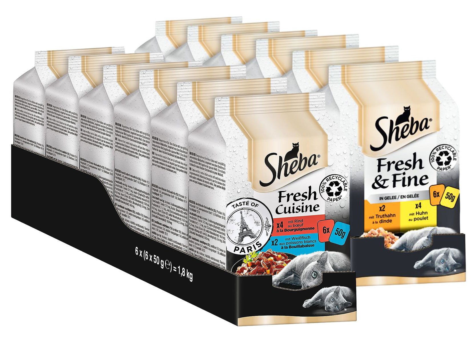 Sheba Multipack mit 4 Sorten in je 50g Portionsbeutel 72 Stück