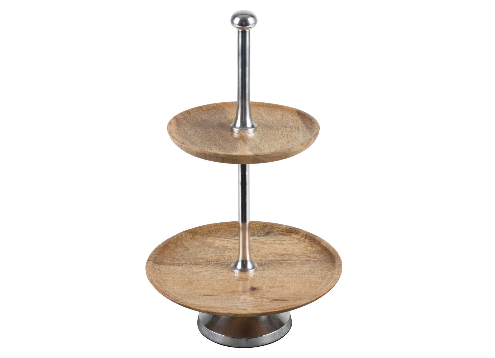 Etagere aus Mangoholz 2-stöckig 40cm Silber