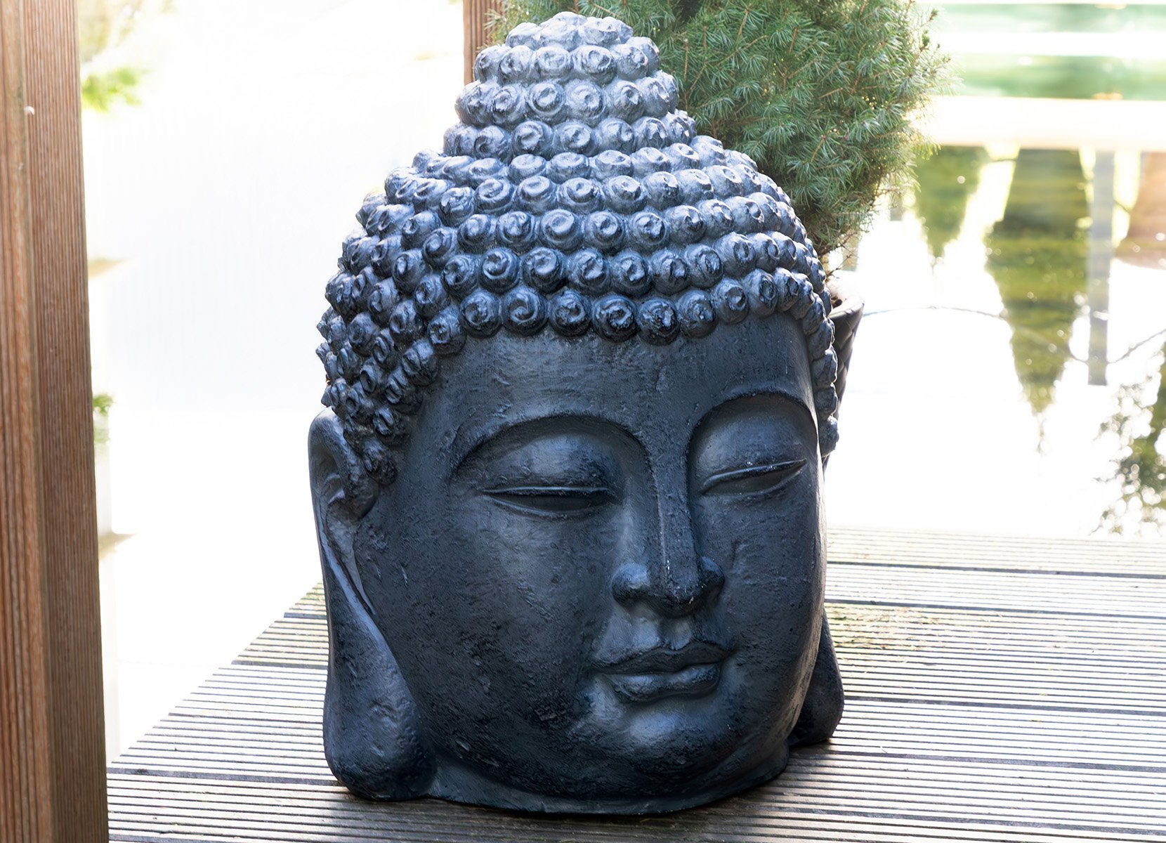 XXL Buddha Deko-Kopf 44x40x60cm Anthrazit