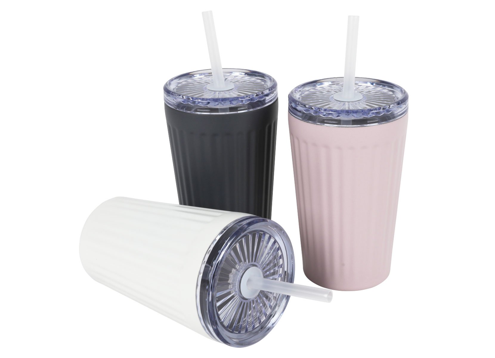 Isolier-Trinkbecher mit Trinkhalm 450ml aus Edelstahl
