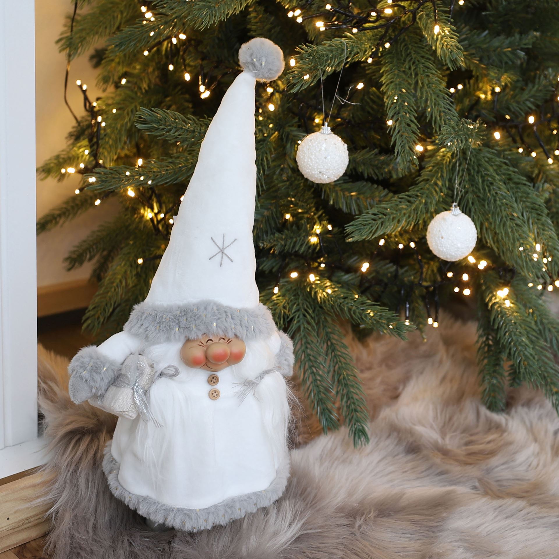 Weihnachts-Wichtel Frau 50cm Weiß/Grau