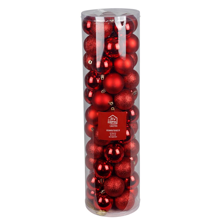 Weihnachtsbaumkugeln 6cm 55er-Set Rot