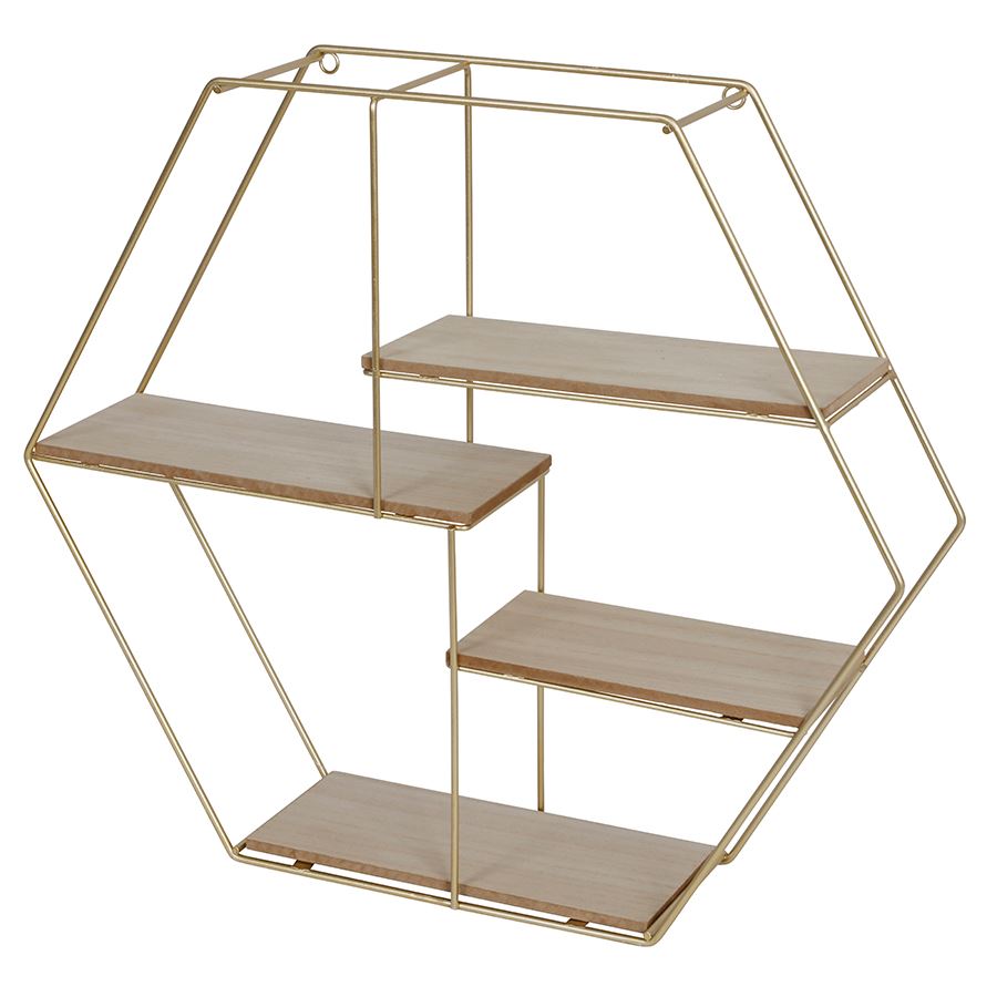 Metall-Wandregal sechseckig 46x40,5x10cm Gold