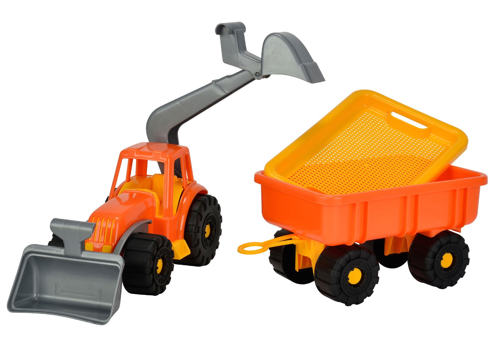 Spielzeug-Traktor mit Schaufel und Anhänger