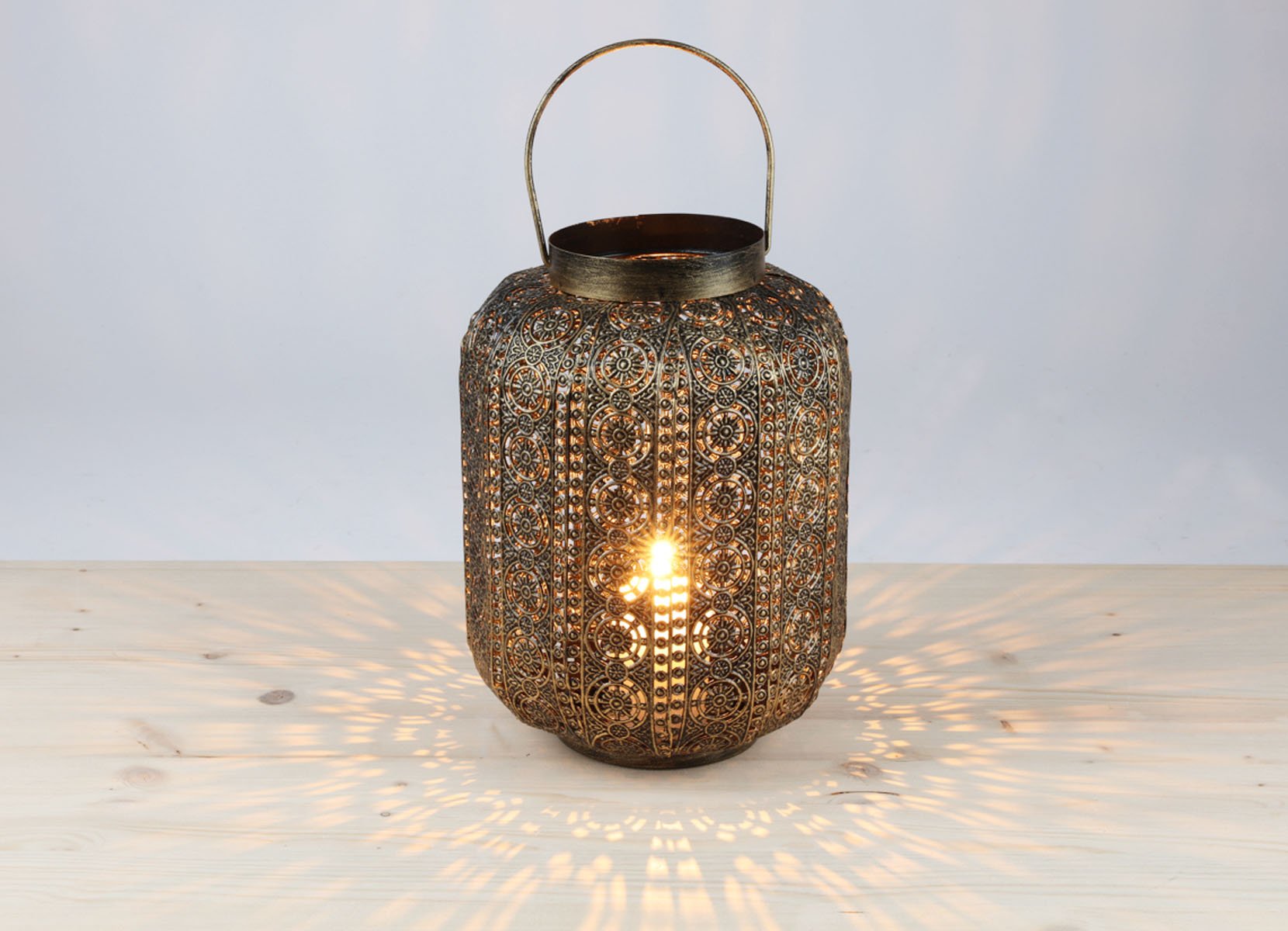 Metall-Laterne Oriental 18x25cm Antik Gold-Schwarz