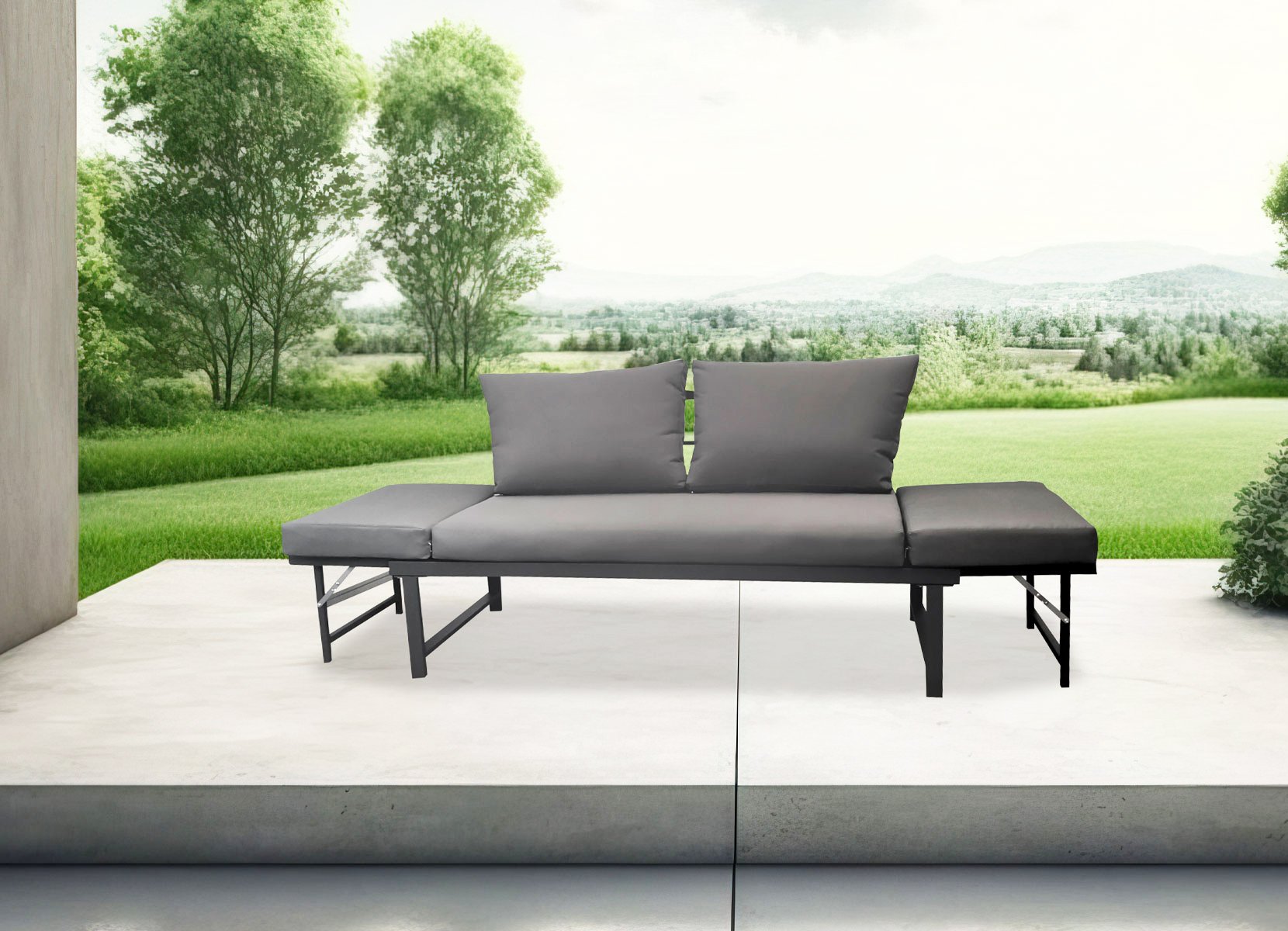 Lounge-Gartensofa aus Metall inkl. Kissen 160-216x74x69cm