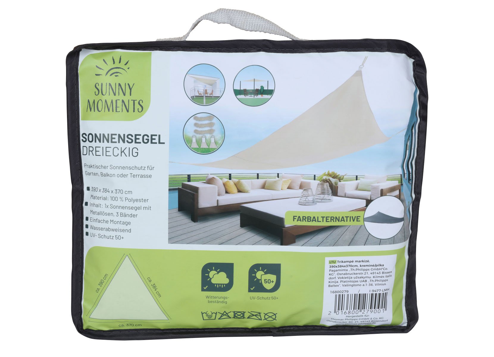 Sonnensegel Dreieckig 390x384x370cm Creme