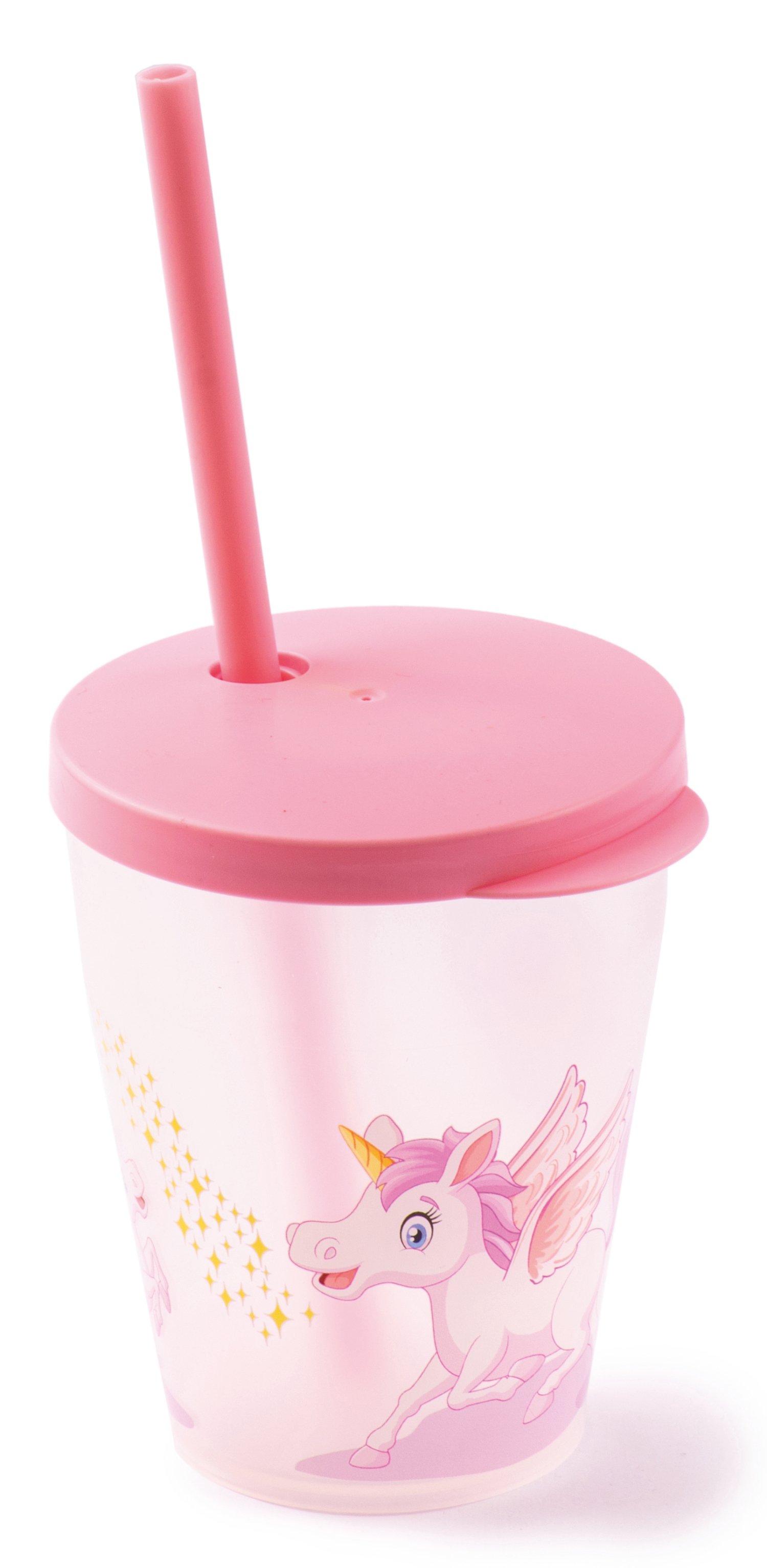 Kinder-Trinkbecher Einhorn mit Deckel und Trinkhalm 385ml