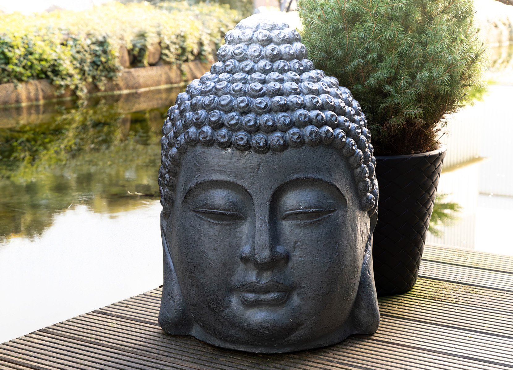 XXL Buddha Deko-Kopf 44x40x60cm Anthrazit