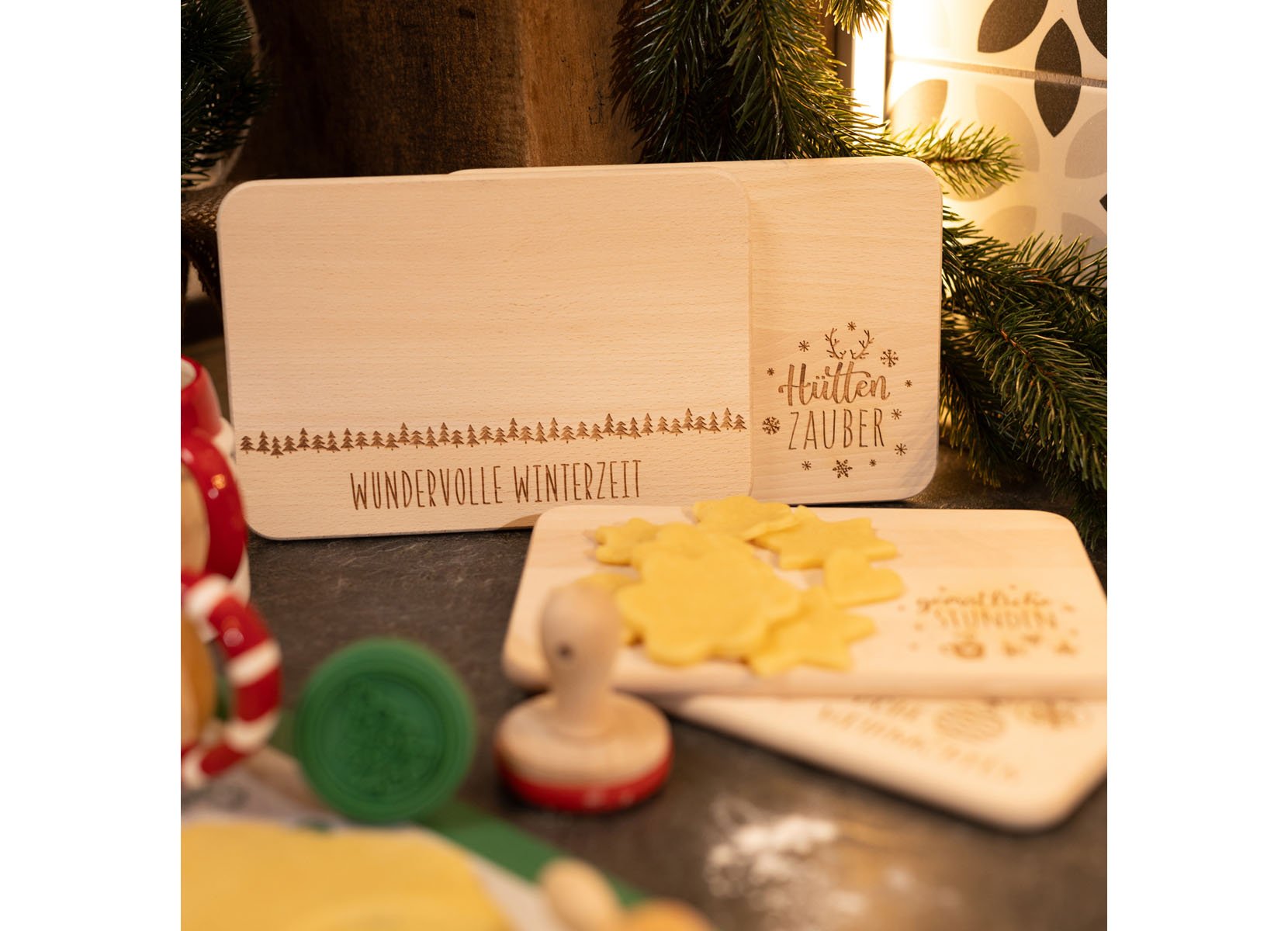 Holz-Frühstücksbrett mit Weihnachtsmotiv