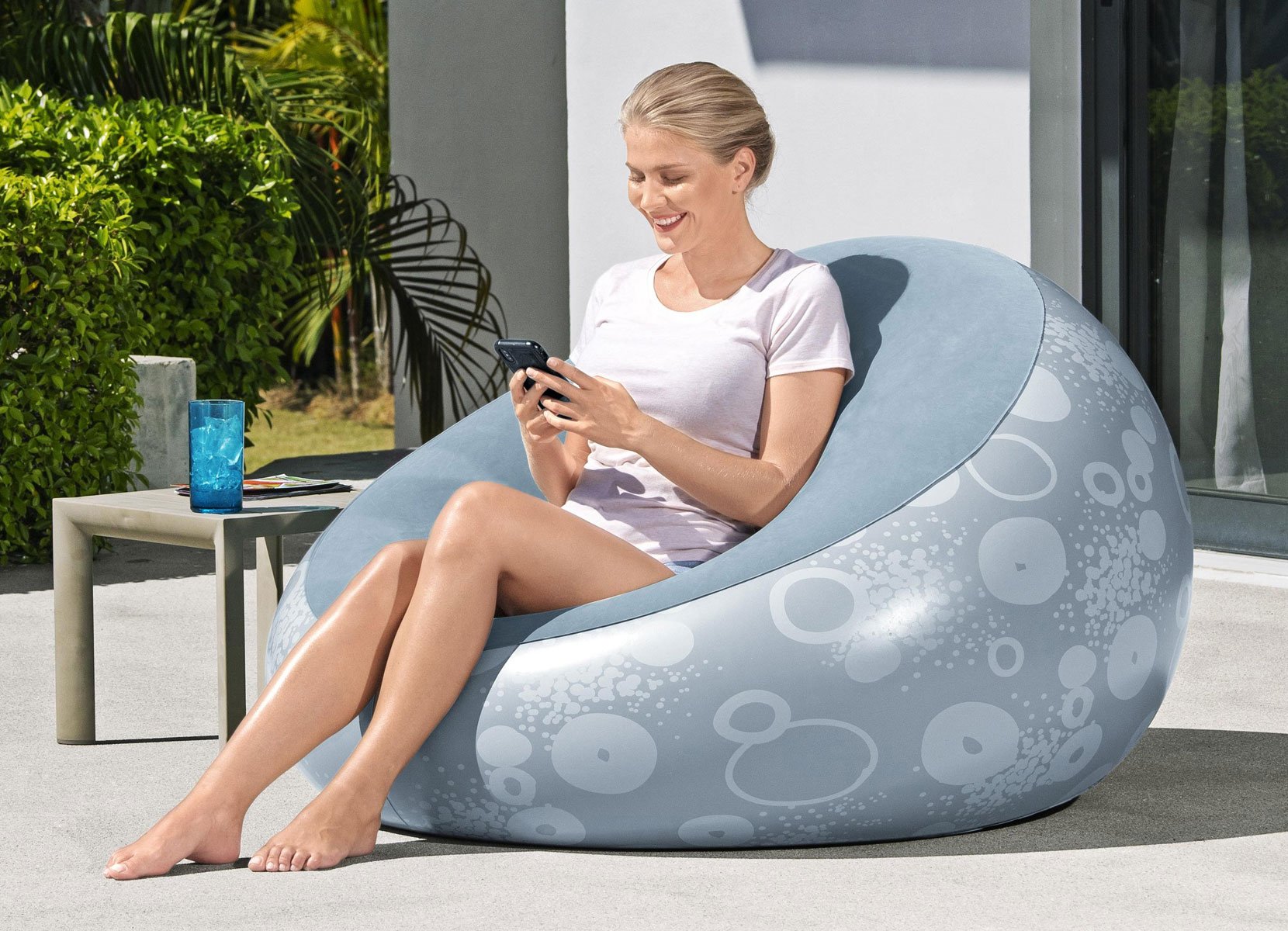 Bestway #75052 Aufblasbarer Sessel Inflate-a-chair Blau mit Print