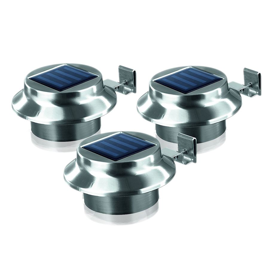 Solar-Dachrinnenleuchten aus Edelstahl 3er-Set