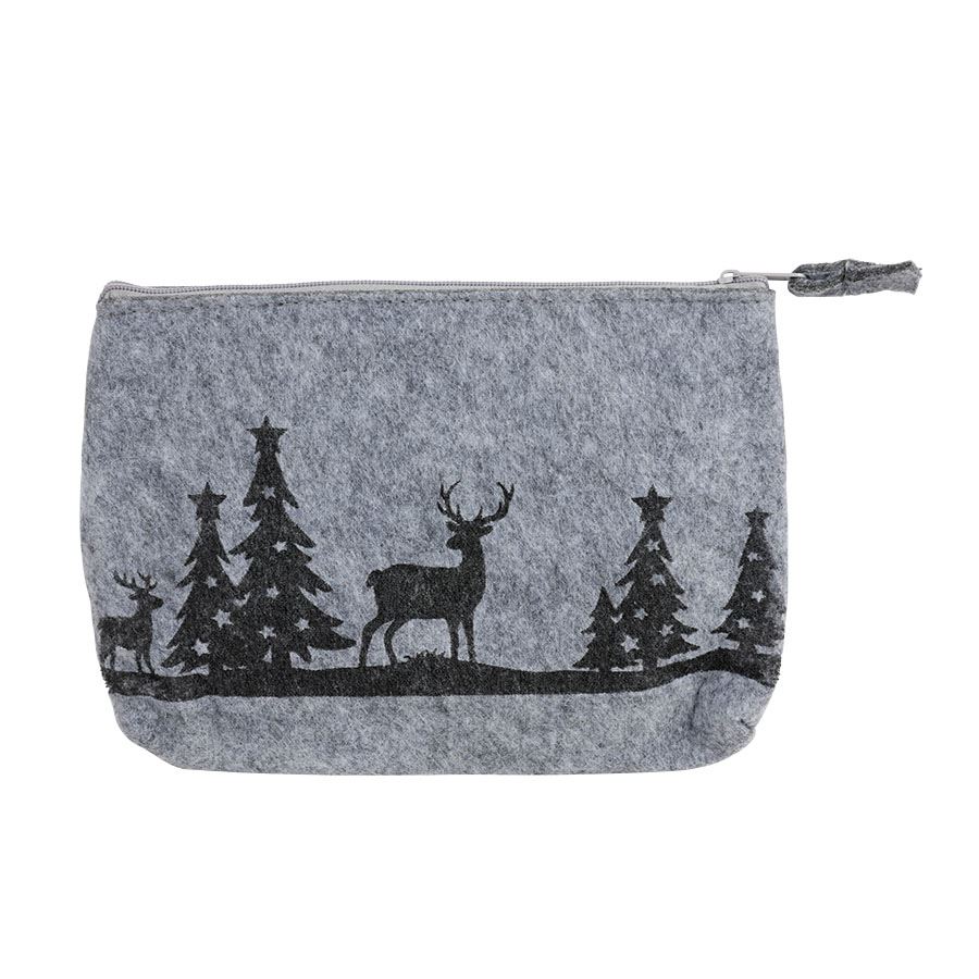 Filztasche mit Wintermotiv Hirsch und Reißverschluss