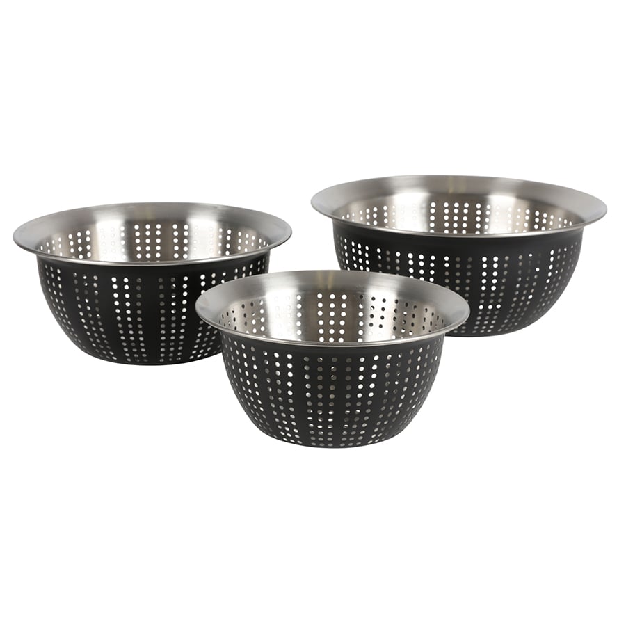 Sieb-Schüssel-Set aus Edelstahl Schwarz 3-teilig