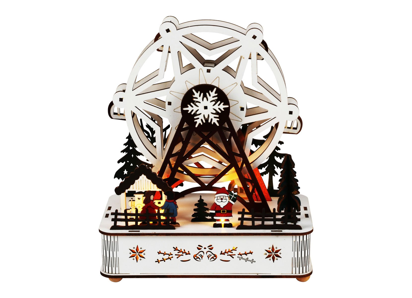 Holz-Riesenrad mit Musik und Bewegung 24,5cm 8 LEDs Warmweiß Weiss/Bunt