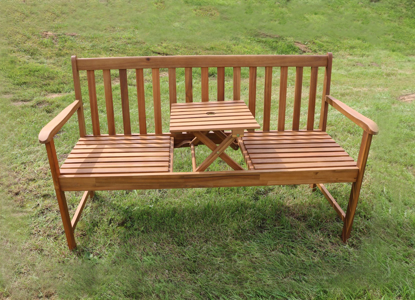 Gartenbank mit integriertem Tisch aus Akazienholz 150x90x60cm