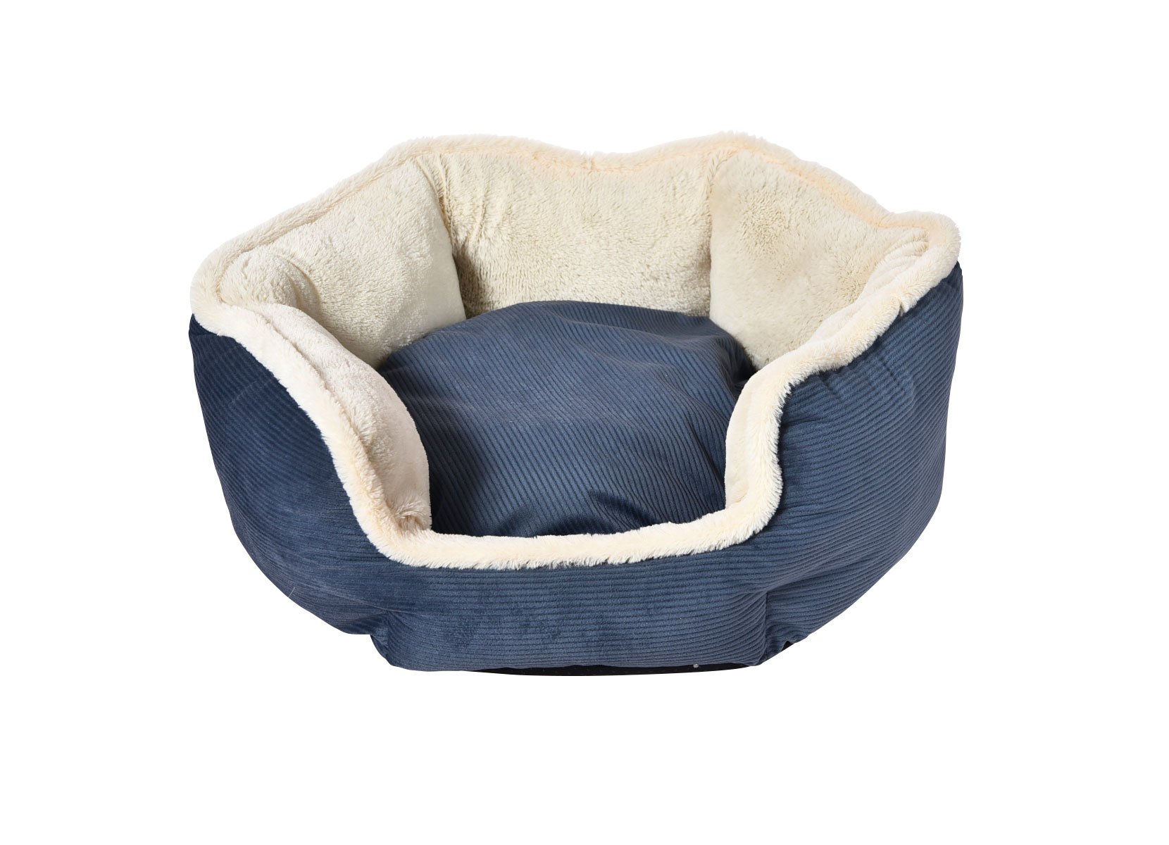 Hundebett Hexagon aus Cord/Plüsch 55cm Dunkelblau