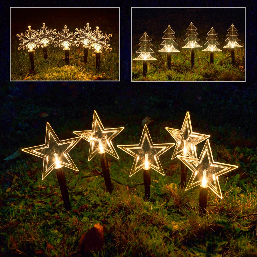 Weihnachtliche Gartenstecker-Lichterkette mit 5 LEDs Warmweiß