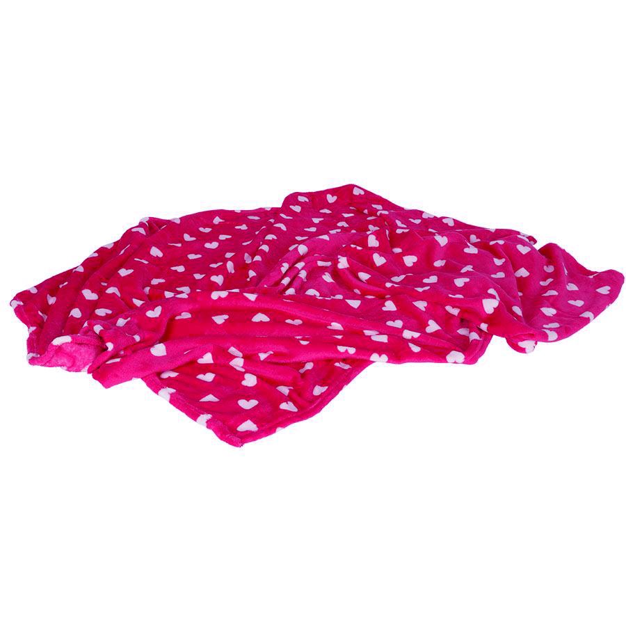 Kuscheldecke Herzen 130x160cm mit Beutel Pink
