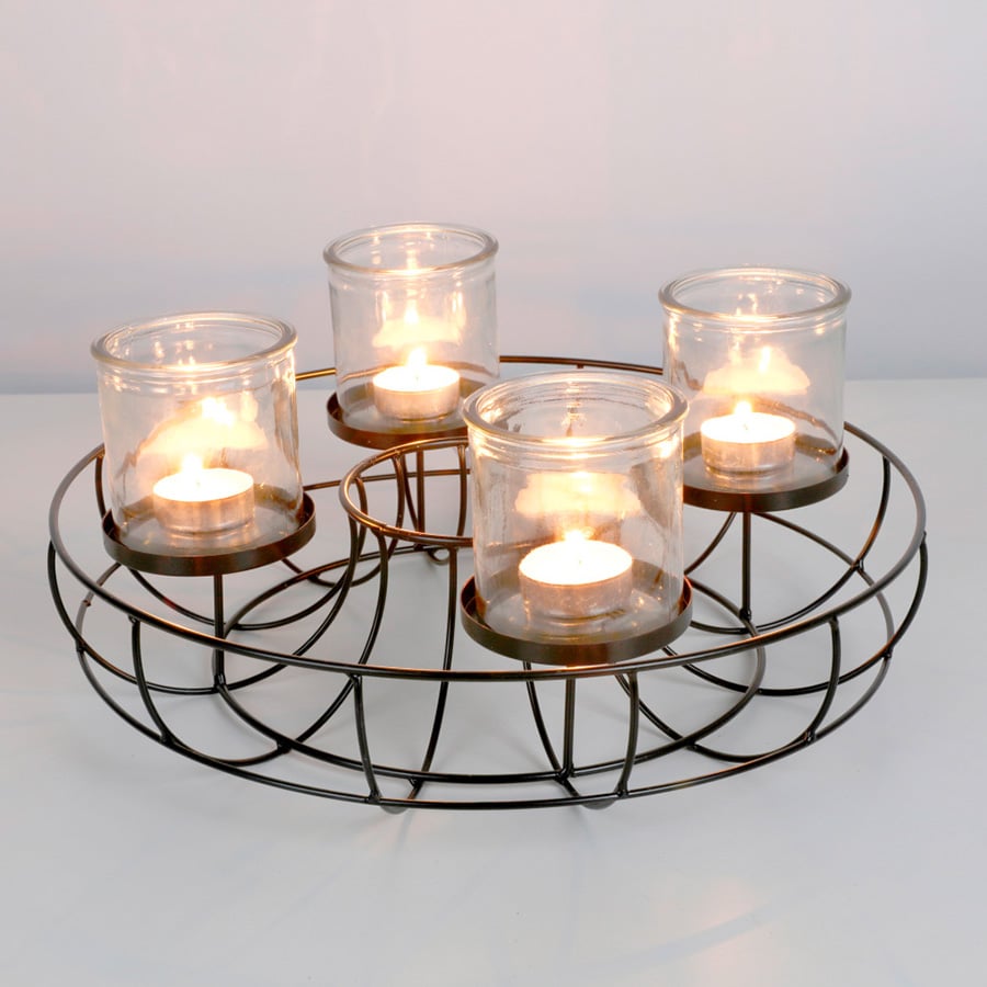Metall-Dekokranz mit Glas-Windlichtern 35cm
