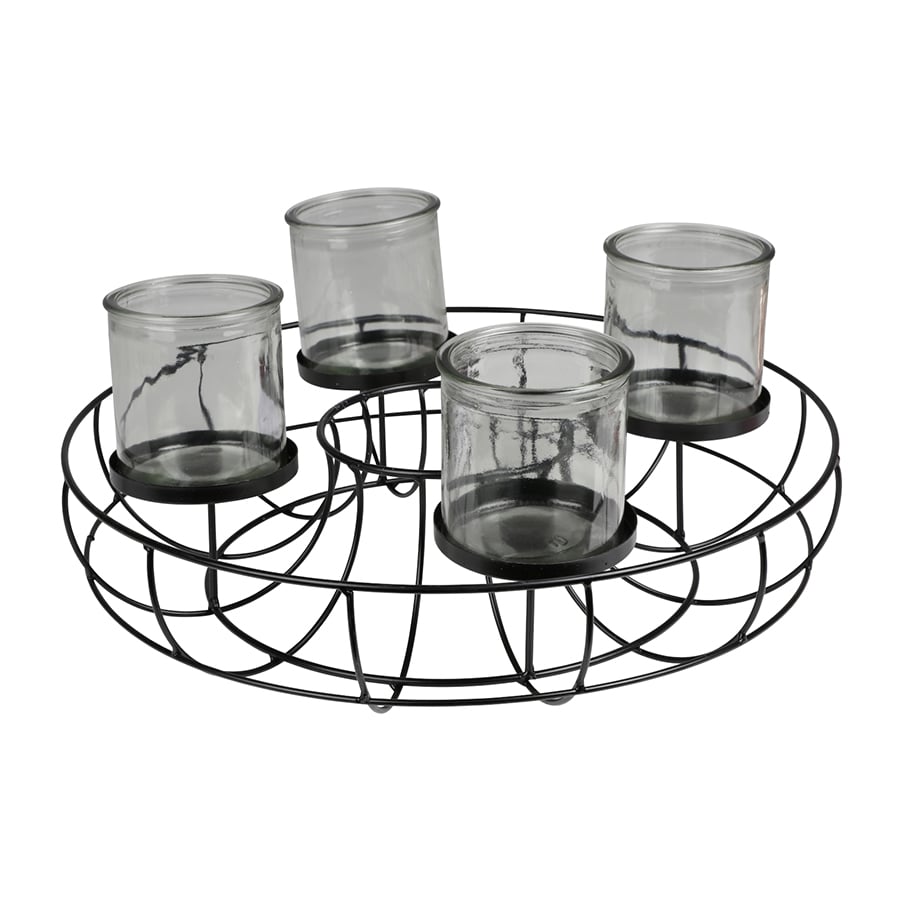Adventskranz mit Metallschale Schwarz 35cm