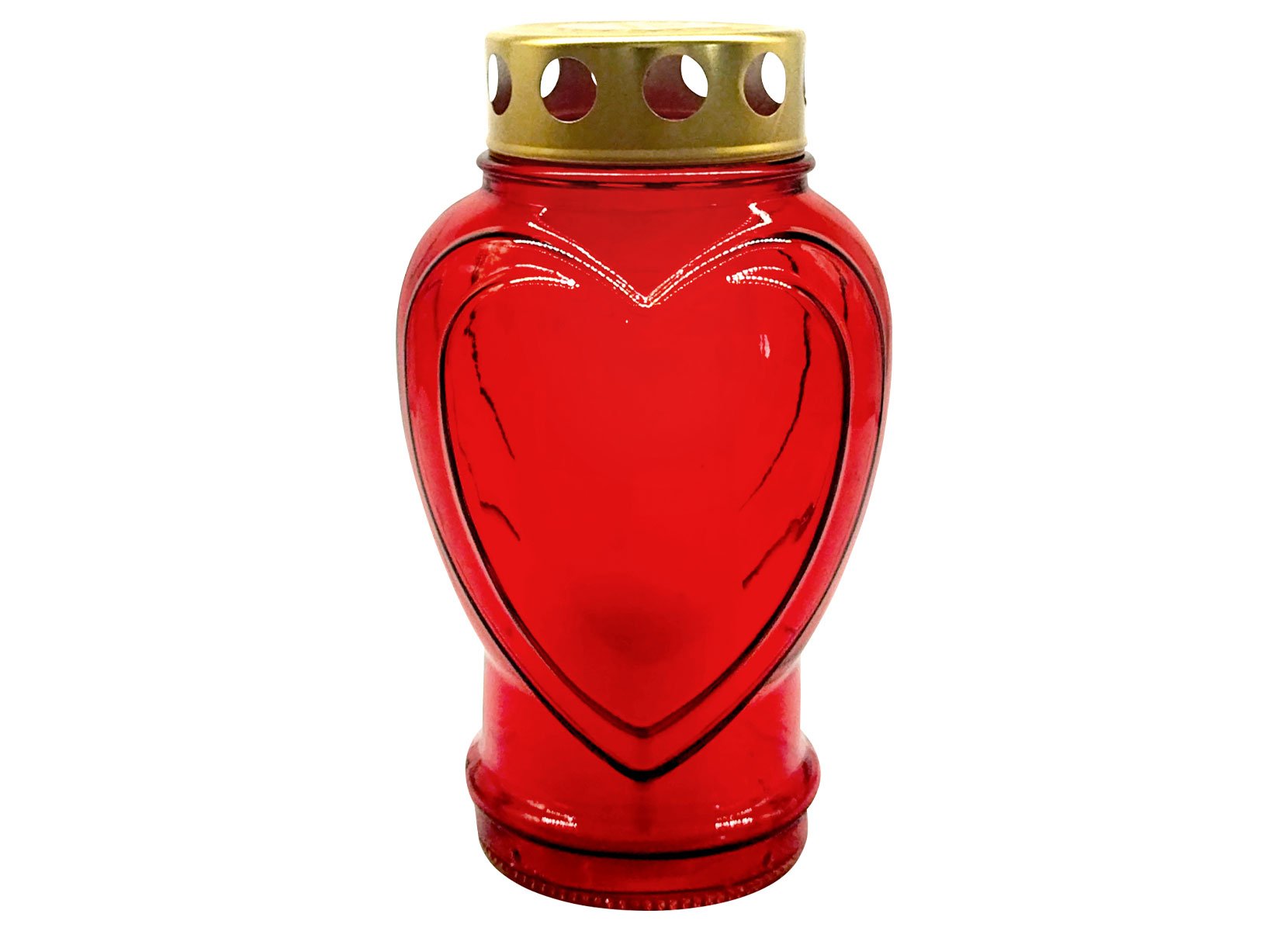 Glas-Grablicht Herz inkl. Wachskerze 12x18cm Rot