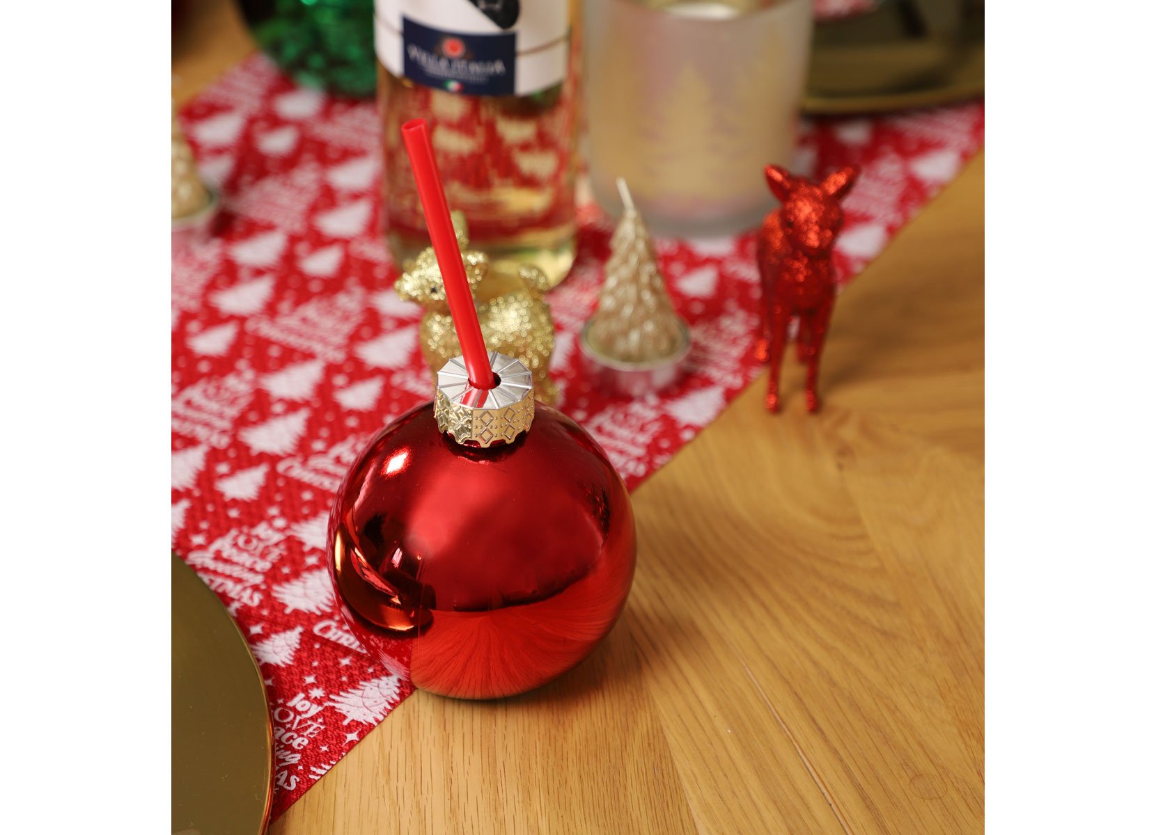 Trinkglas Christbaumkugel mit Trinkhalm 400ml