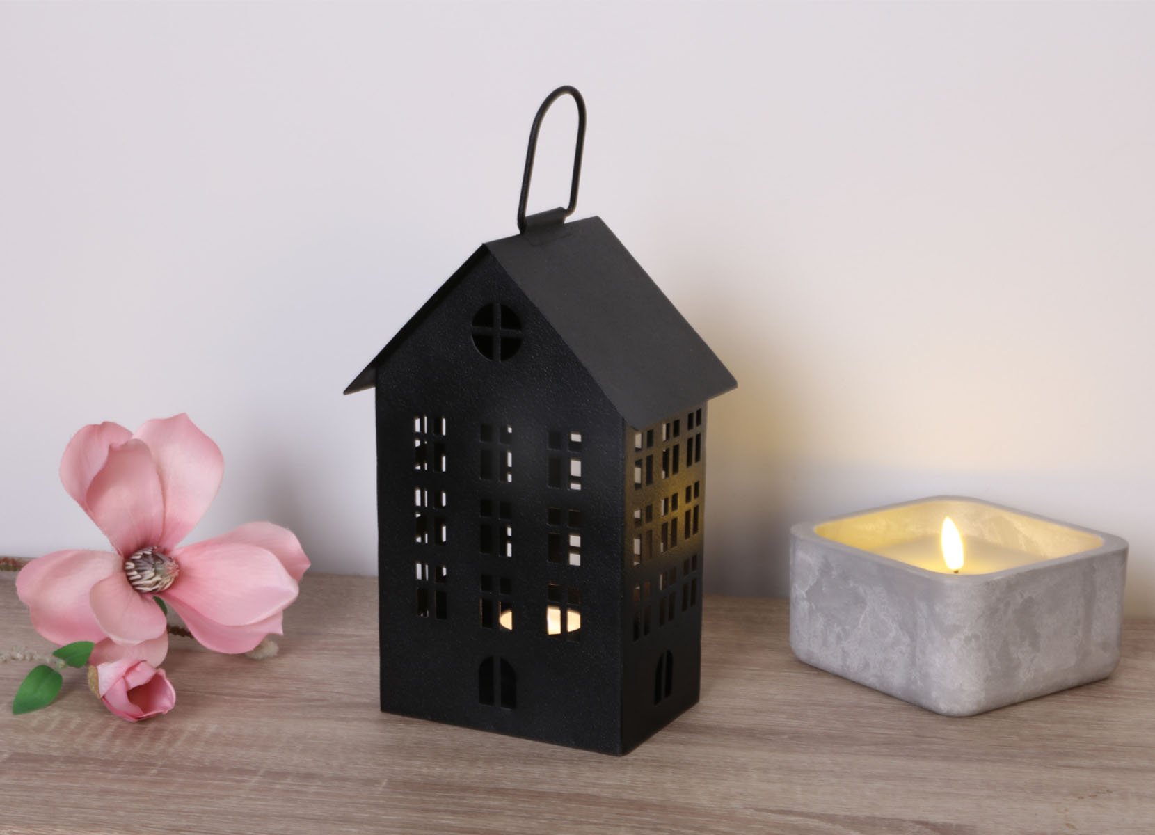 Metall-Windlicht Haus 22x14x10cm Schwarz