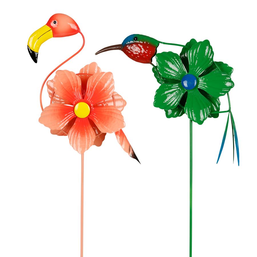 Dekostecker mit Windspiel Flamingo/Kolibri 90cm