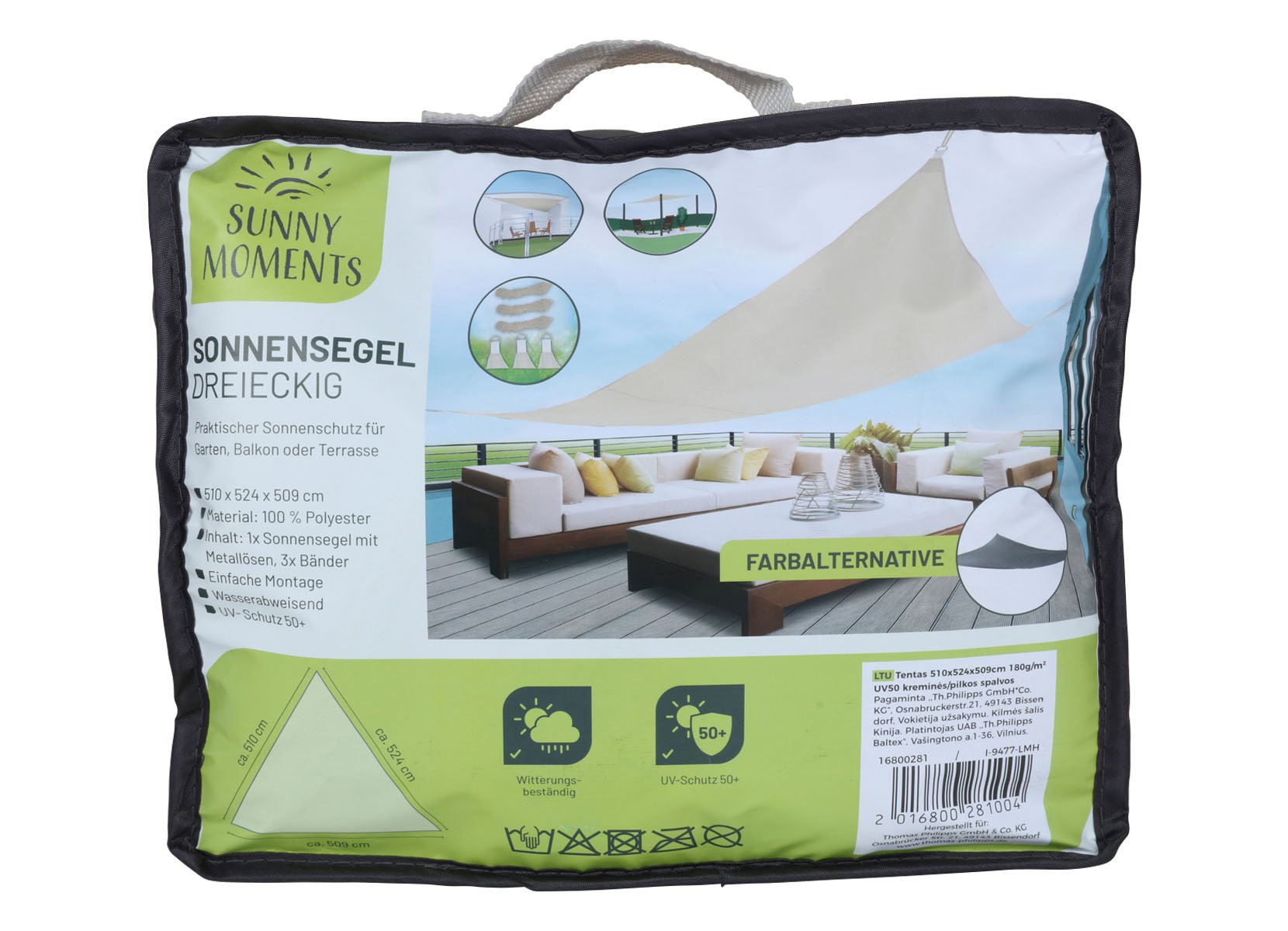Sonnensegel Dreieckig 510x524x509cm Creme