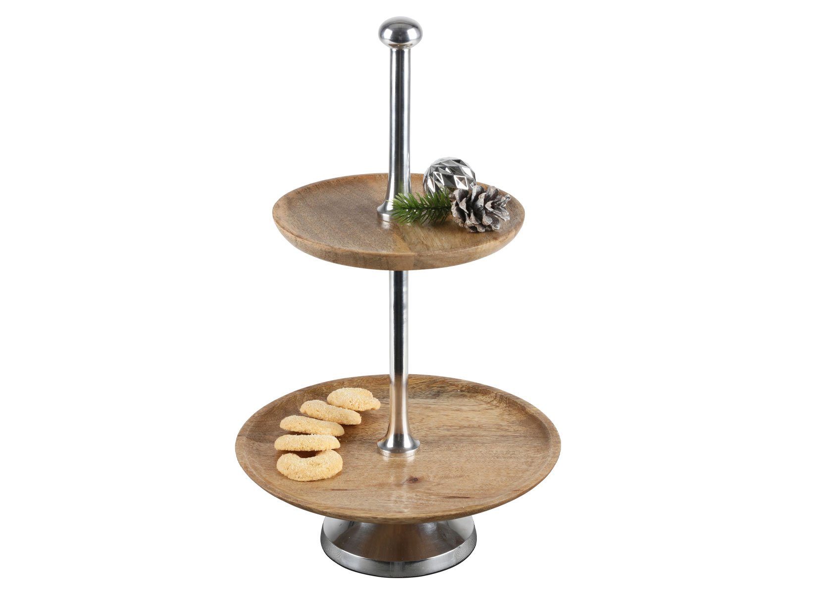 Etagere aus Mangoholz 2-stöckig 40cm Silber