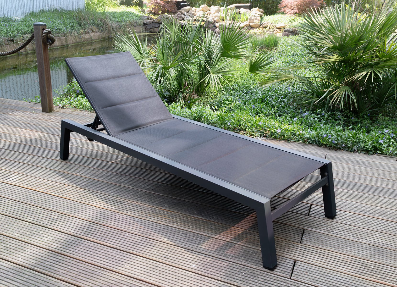Gepolsterte Sonnenliege 190x70x95cm Anthrazit/Schwarz