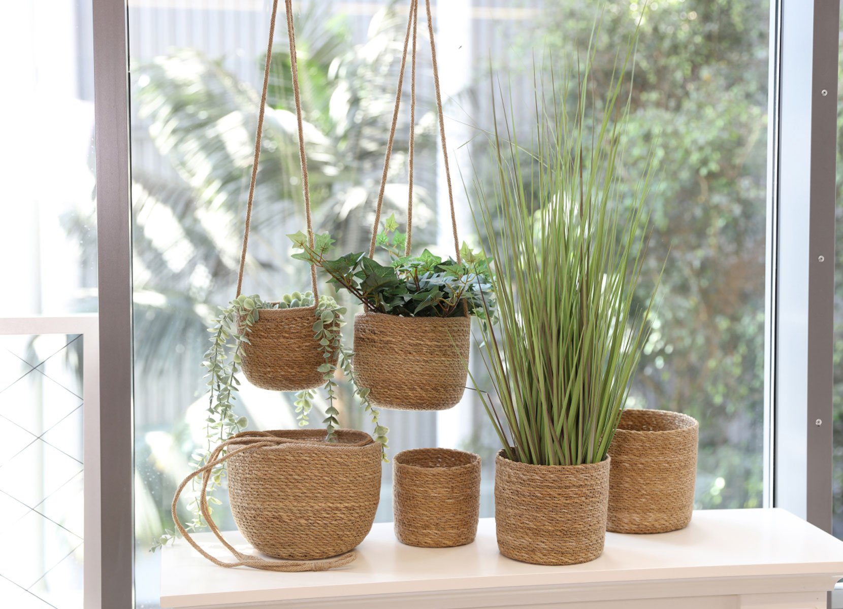 Blumenampeln aus Seegras 3er-Set