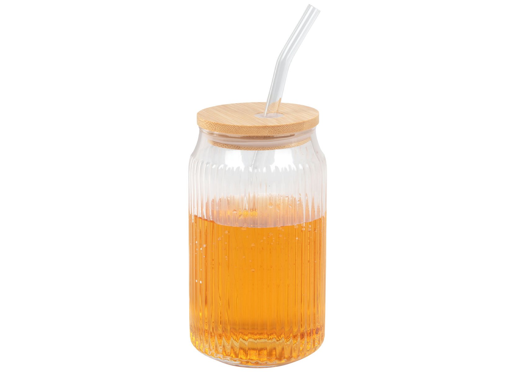 Glas-Trinkbecher mit Bambusdeckel und Trinkhalm 450ml