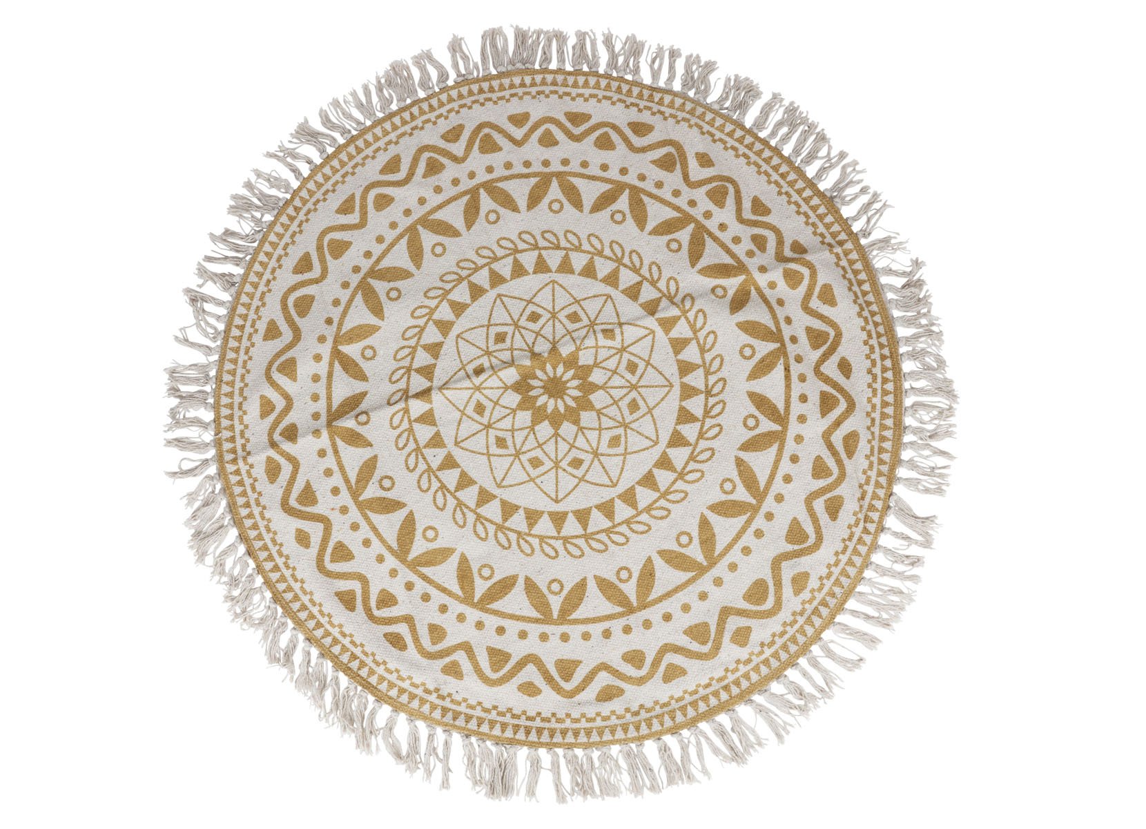 Boho-Teppich mit Fransen 90cm Natur/Ocker