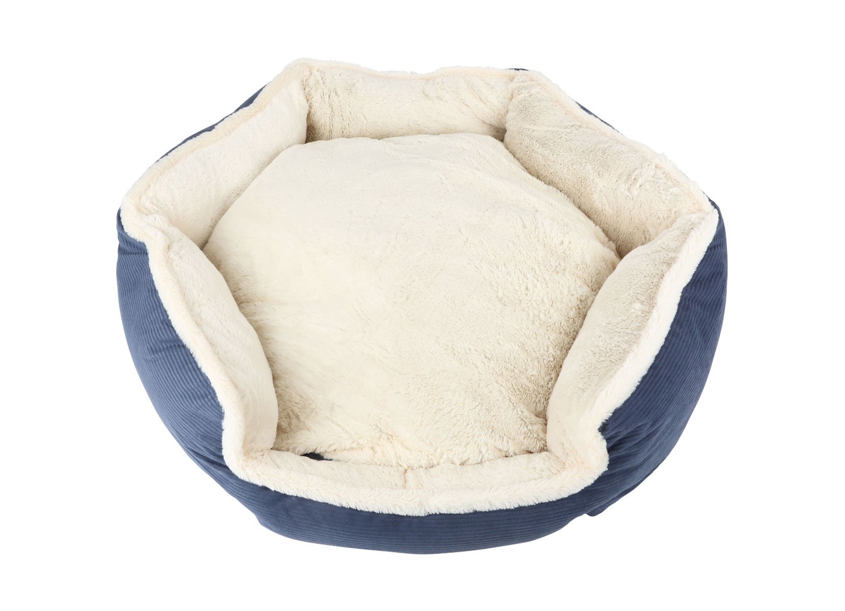 Hundebett Hexagon aus Cord/Plüsch 80cm Dunkelblau