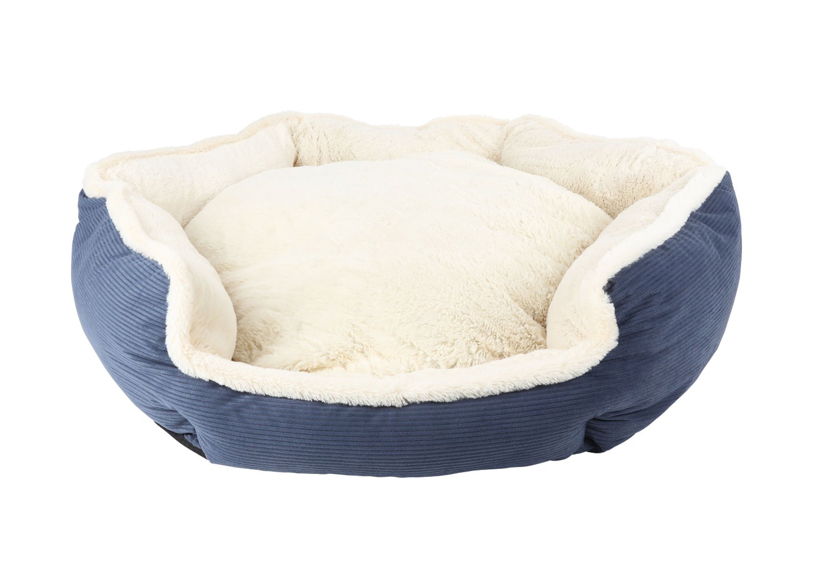 Hundebett Hexagon aus Cord/Plüsch 80cm Dunkelblau