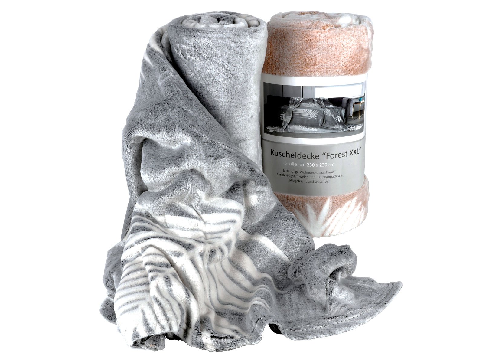 XXL Kuscheldecke Cashmere-Touch 230x230cm Palmenblatt Grau