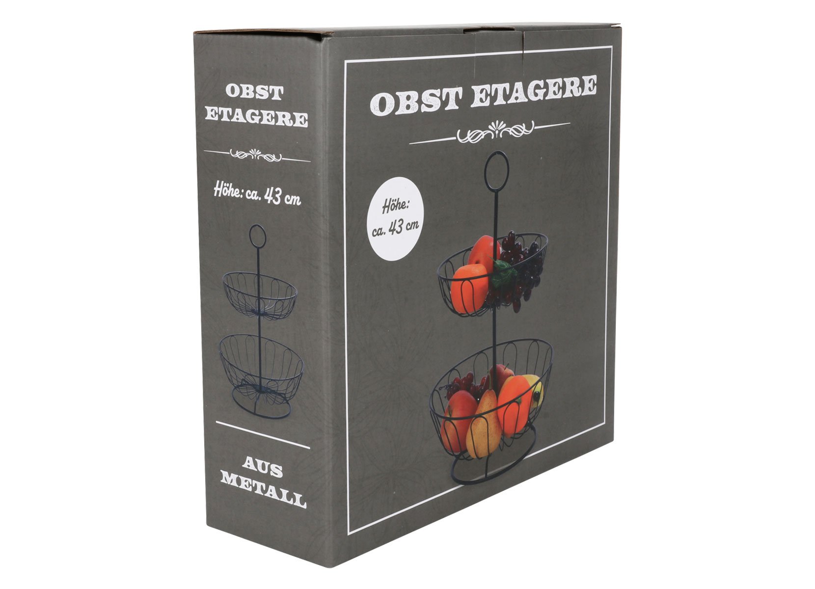 Obst-Etagere 2-stöckig aus Metall 28x42,5cm Schwarz