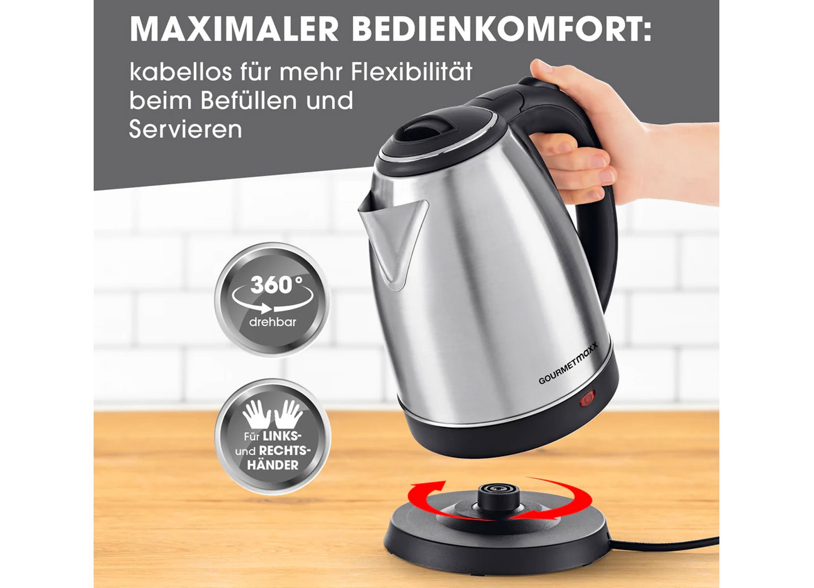 Edelstahl-Wasserkocher 1,8 Liter 1500W