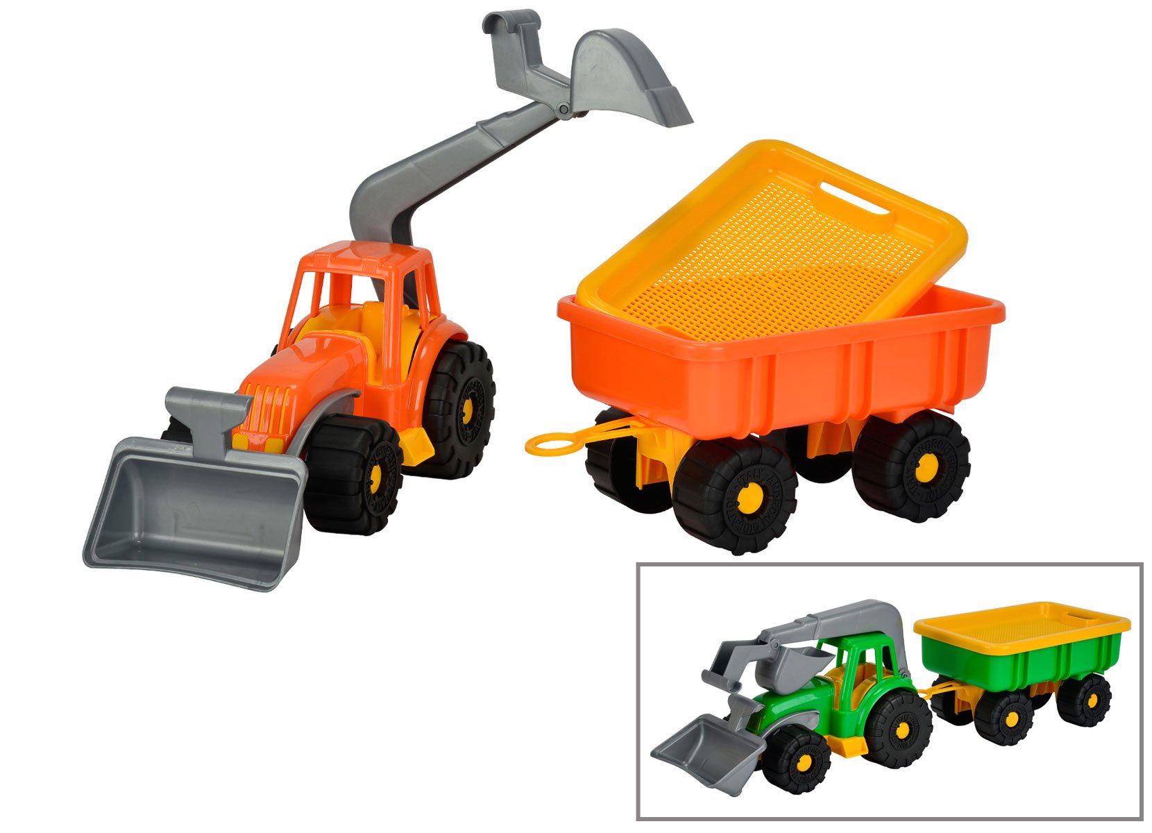 Spielzeug-Traktor mit Schaufel und Anhänger