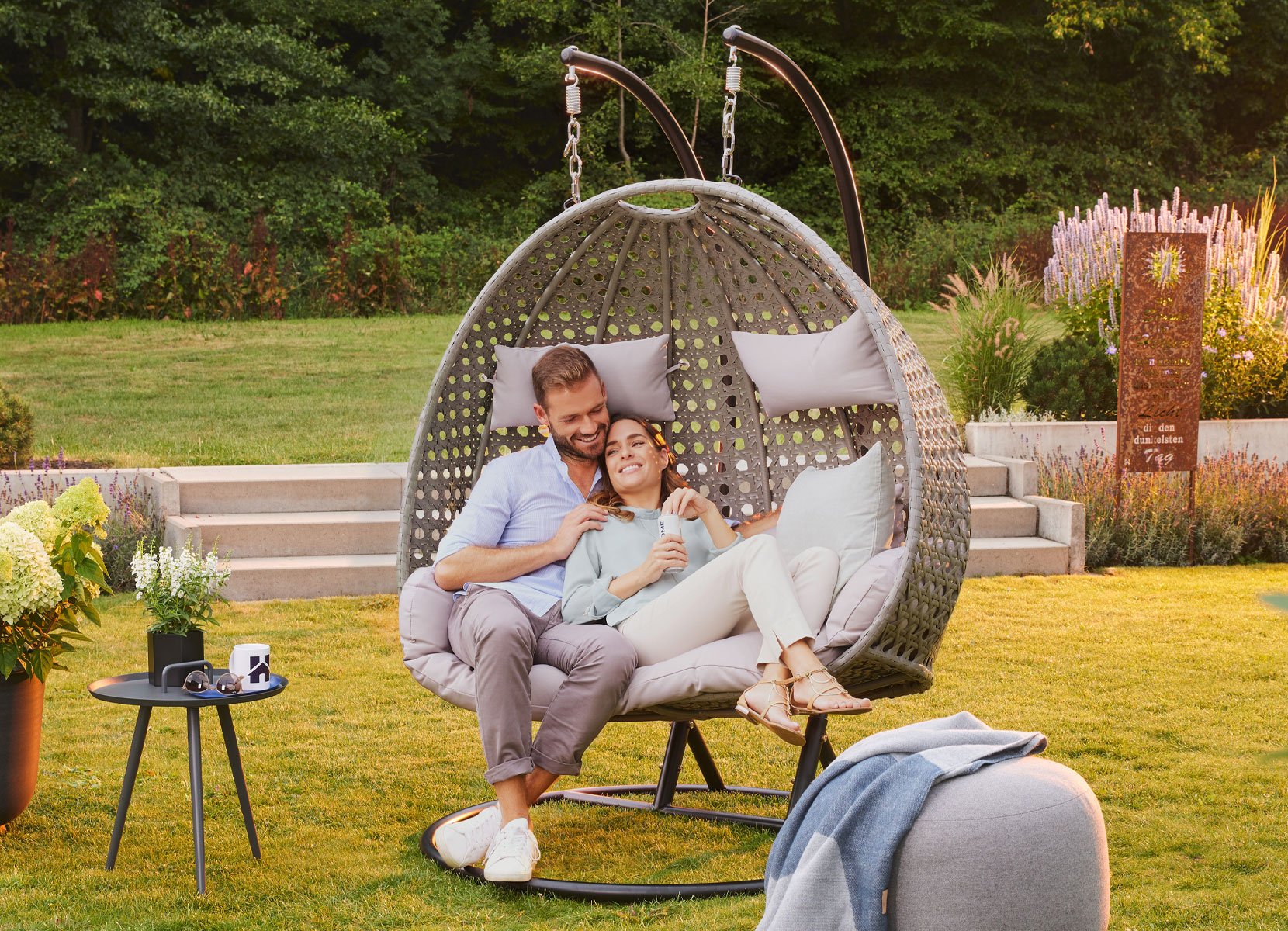 Home Deluxe TWIN Polyrattan-Hängesessel für 2 Personen Grau