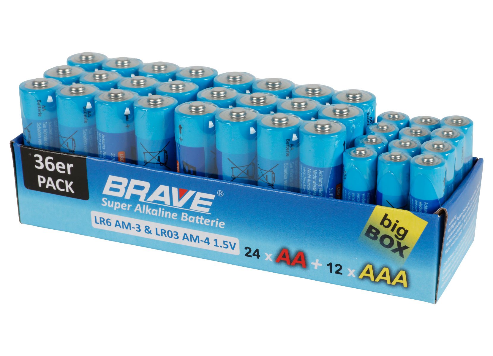 BRAVE Batterien Big Box 36er-Pack 24x AA und 12x AAA